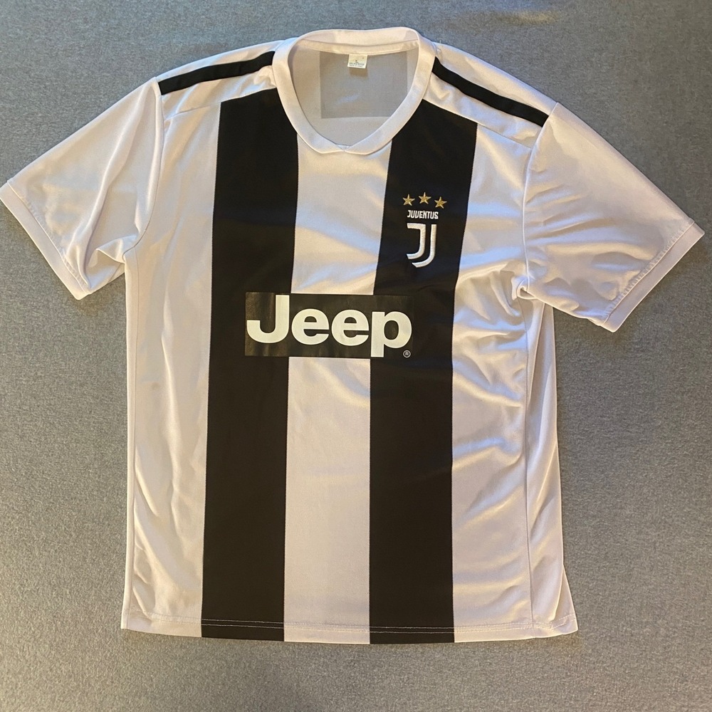 Juventus Jeep Soccer Jersey Shirt White Black Striped Number 14 Mens Large L